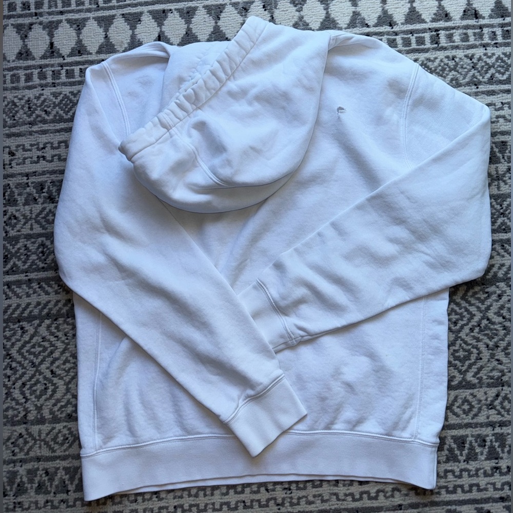 Nike White Hoodie with Black Embroidered Logo Men’s M Good Condition with Hole - Picture 2 of 11